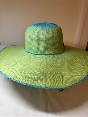 Sun and Sand Headwear Green and Blue Paper Wide Brim Hat One Size